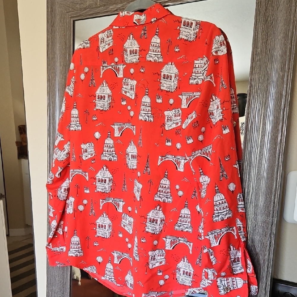 Karl Lagerfeld Red and White Architectural Print Blouse - Picture 3 of 4